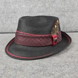 Stacy Adams Fedora Men XL Black Burgundy SA589-BLK Braided Feather Hat